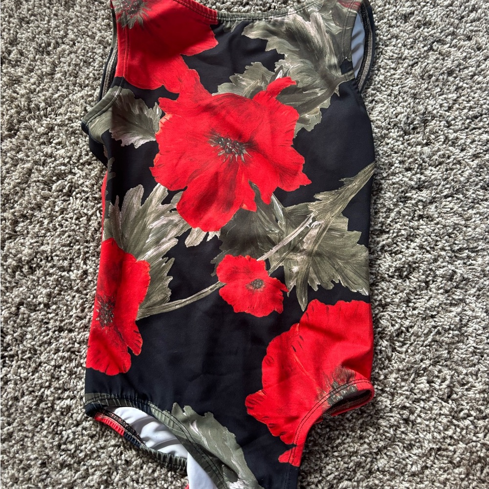 Floral Red and Black Leotard (LuckyLeo Dancewear) SMALL